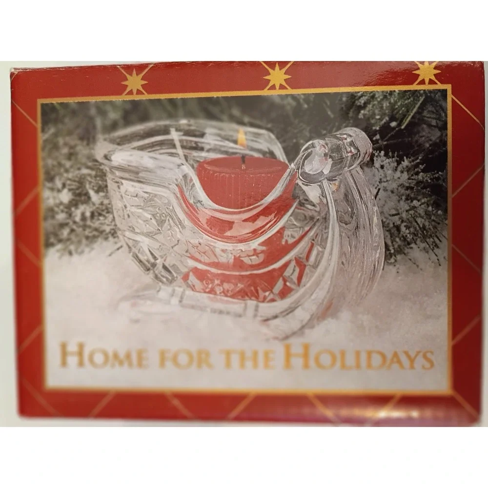 Home for the Holidays Crystal Sleigh Votive Holder 24% Lead Hand Cut Czech 1997